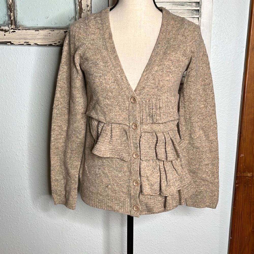 Moth Cardigan Sweater Beige Wool Blend Ruffle Womens Size Small